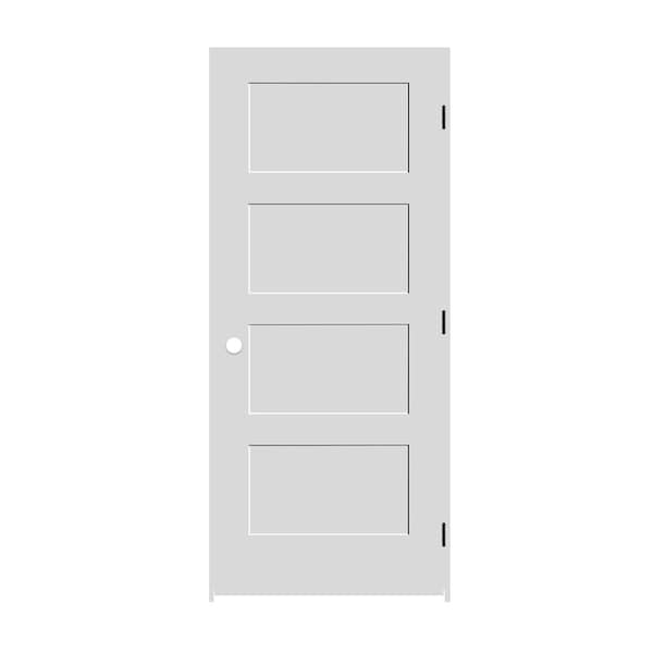 Trimlite 24"x80"x13/8" Primed 4Panel Equal Panel Interior Shaker 71/4" LH Prehung Door Black Hinges 2068pri8444LH1D714 - main